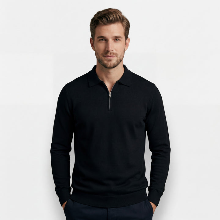 Herrenpullover mit Rippenstrick – Legere Passform mit halbem Reißverschluss
