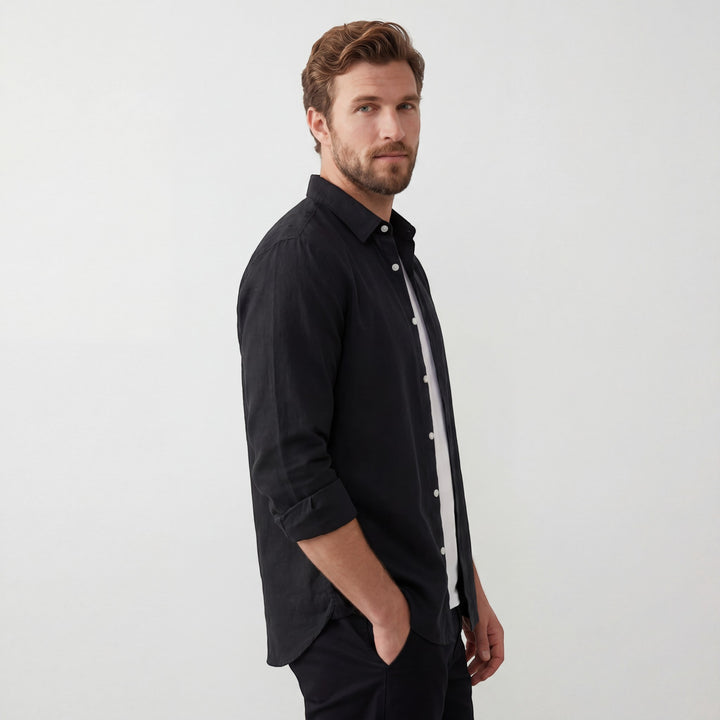 Herren Leinenhemd mit langen Ärmeln – Lässige Casual-Passform