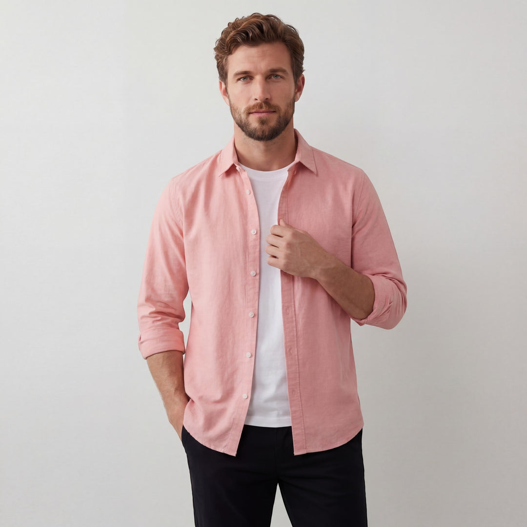 Herren Leinenhemd mit langen Ärmeln – Lässige Casual-Passform