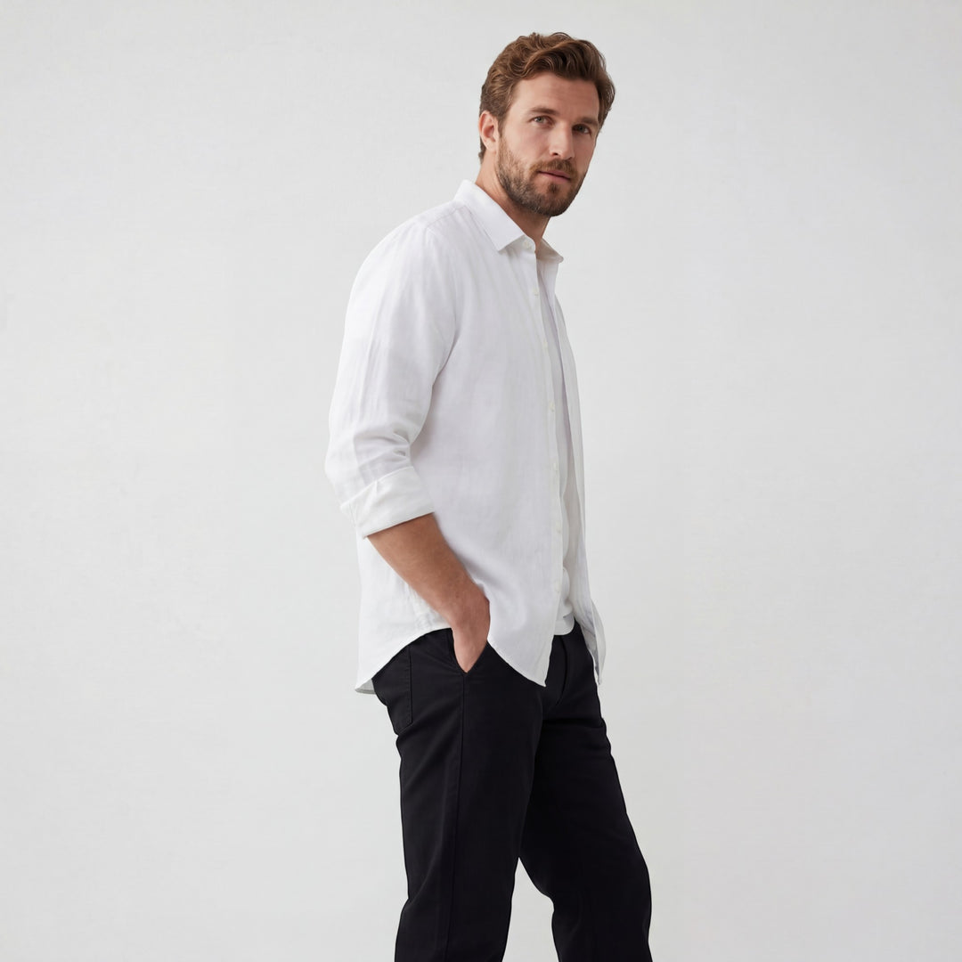 Herren Leinenhemd mit langen Ärmeln – Lässige Casual-Passform