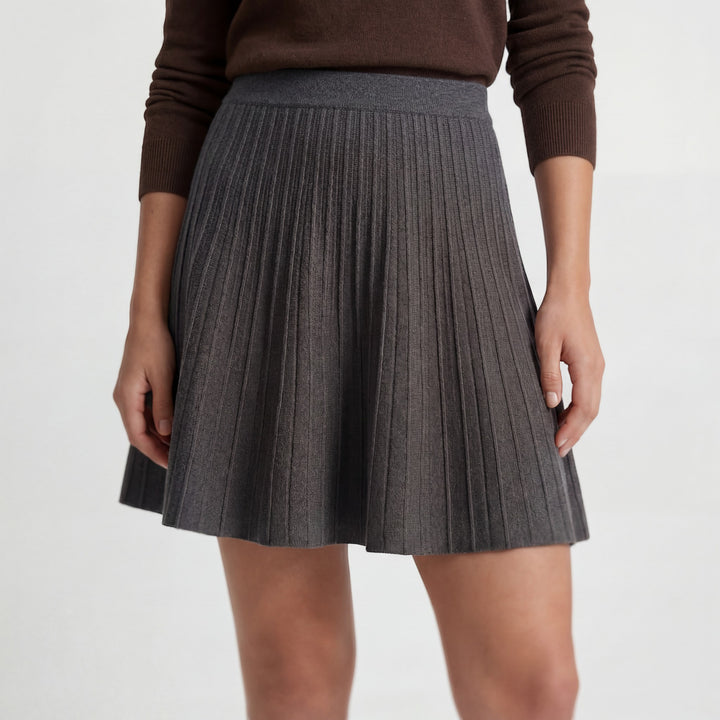 Damen plissierter Minirock aus Strick – Hohe Taille Glockenform