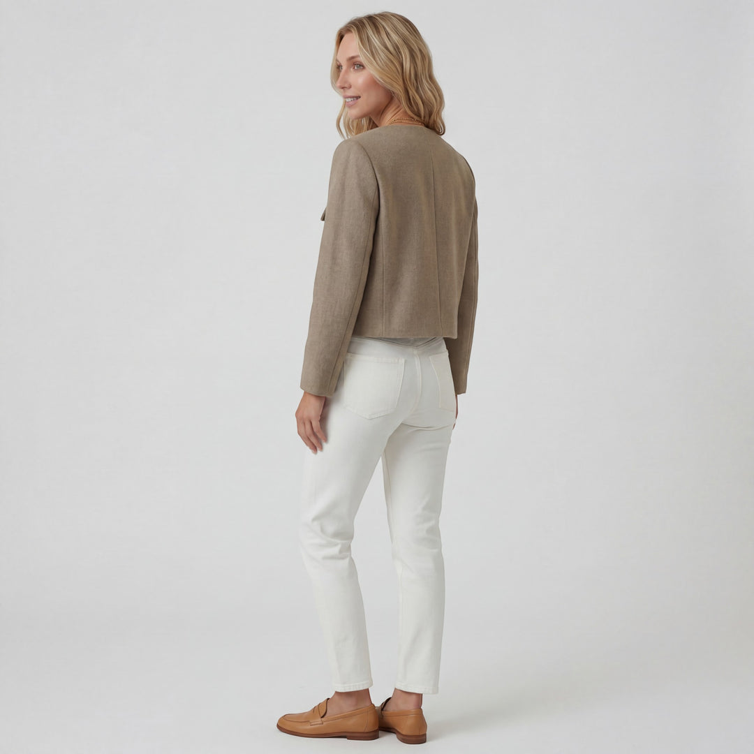 Damen kurzer Blazer aus Stoff – Leicht weite strukturierte Passform