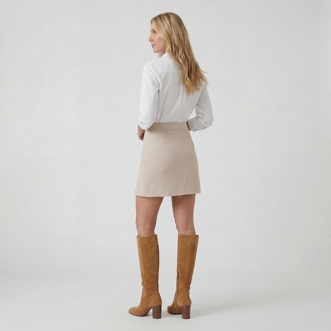 Damen Minirock in A-Linie aus Stoff – Hohe Taille mit Schlitz