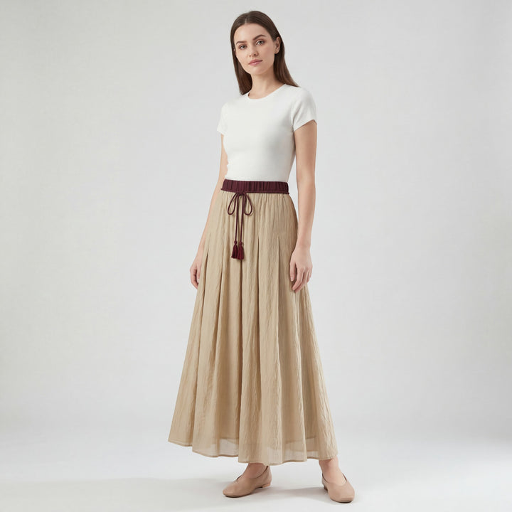 Damen Midirock aus Leinen – Plissierte Glockenform