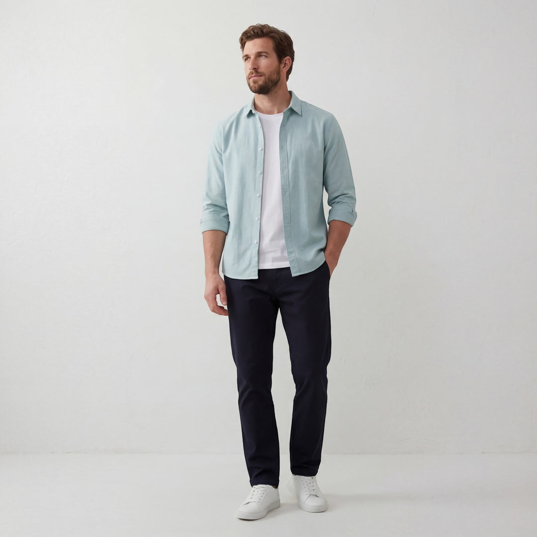 Herren Leinenhemd mit langen Ärmeln – Lässige Casual-Passform