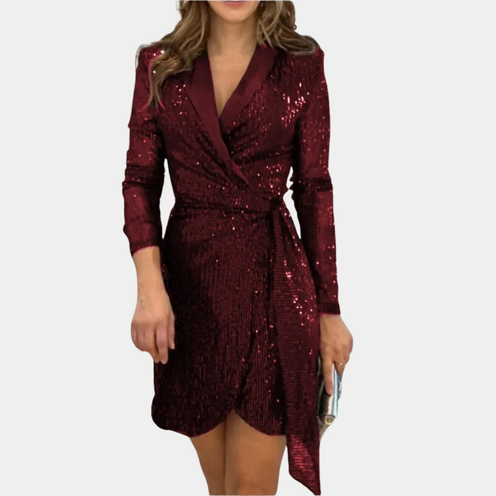 Mini-Pailletten-Kleid für Damen – Figurbetonter Wickelschnitt