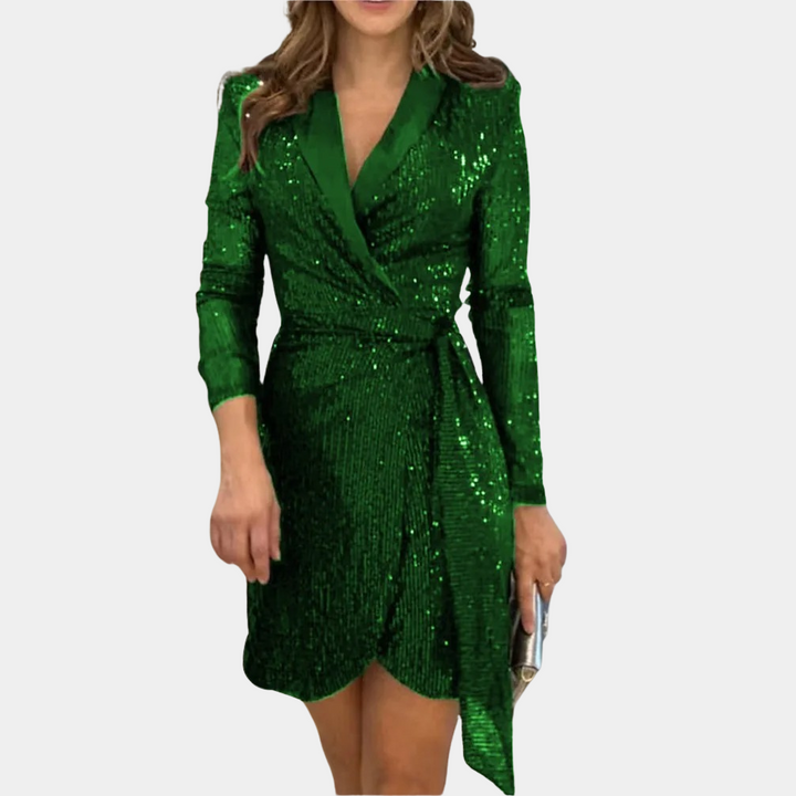 Mini-Pailletten-Kleid für Damen – Figurbetonter Wickelschnitt