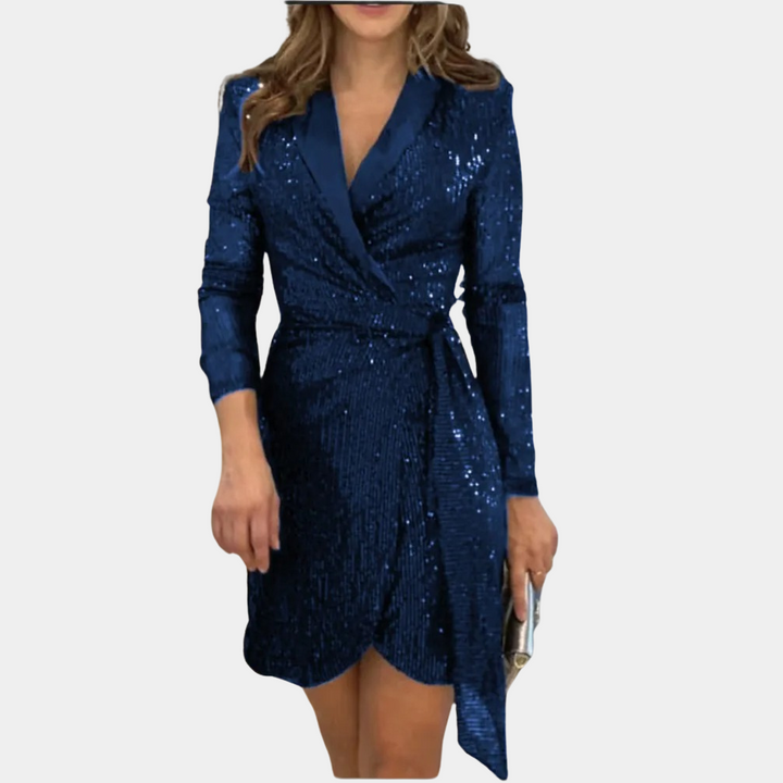 Mini-Pailletten-Kleid für Damen – Figurbetonter Wickelschnitt