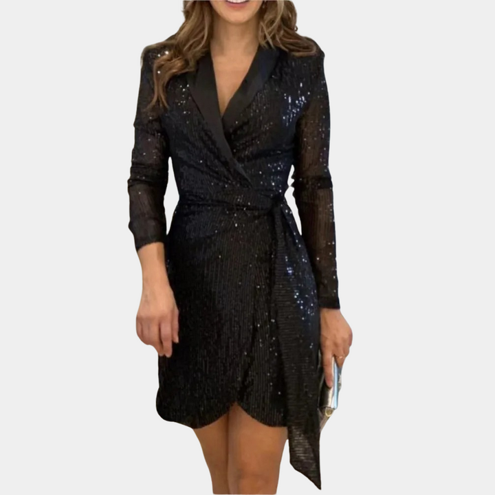 Mini-Pailletten-Kleid für Damen – Figurbetonter Wickelschnitt