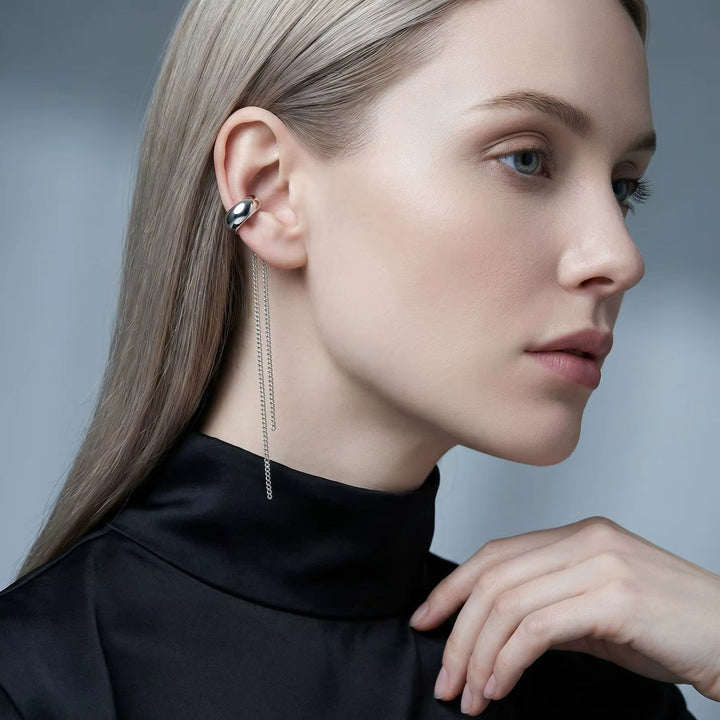 Ear cuff donna in acciaio inox con pendenti – Caduta lunga statement