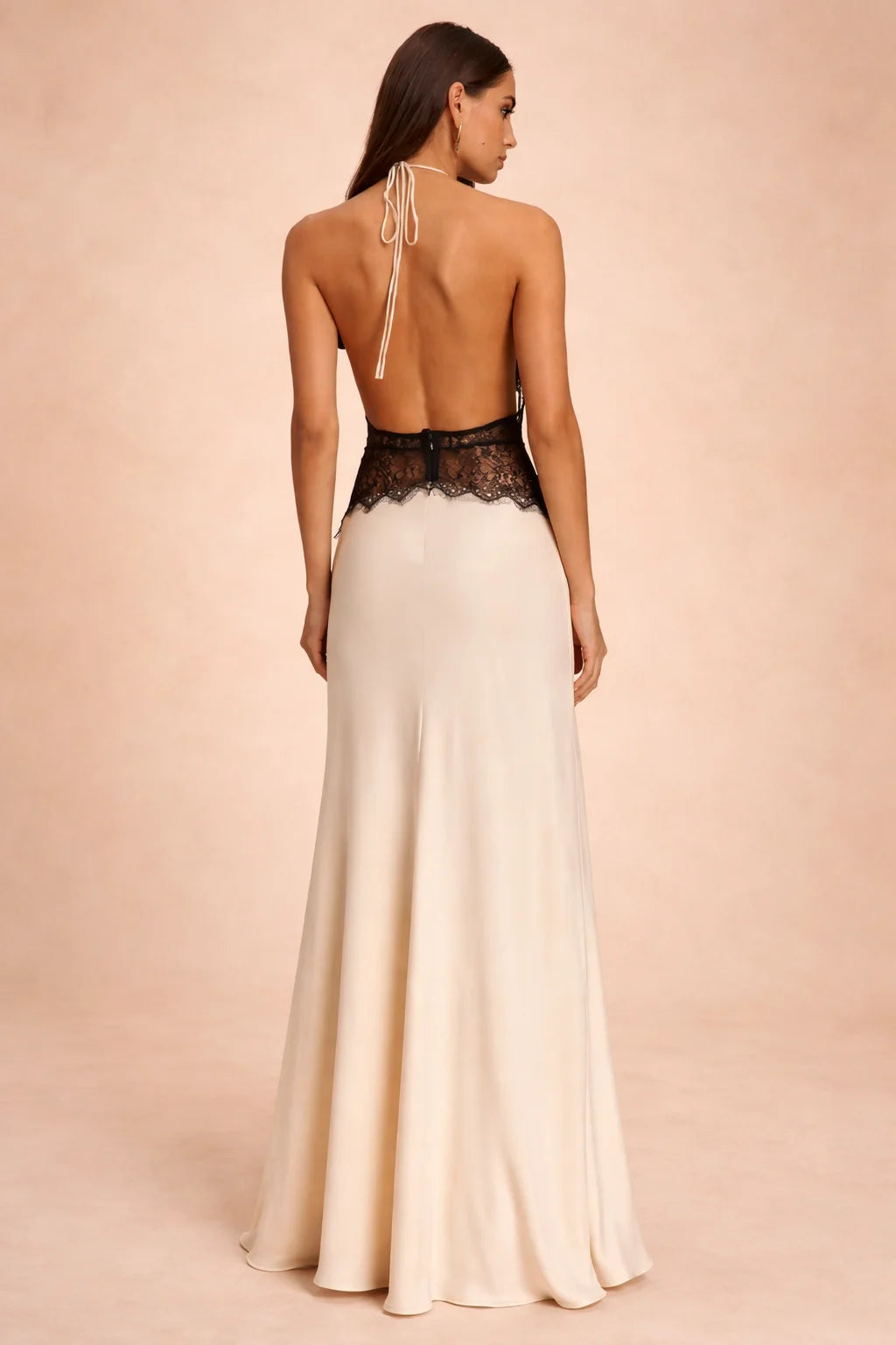Robe Femme Satin Longue – Halter Sans Couture Fente Prononcée