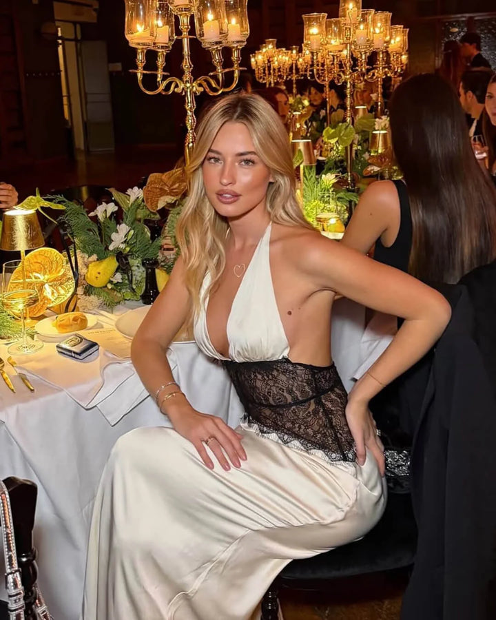 Robe Femme Satin Longue – Halter Sans Couture Fente Prononcée