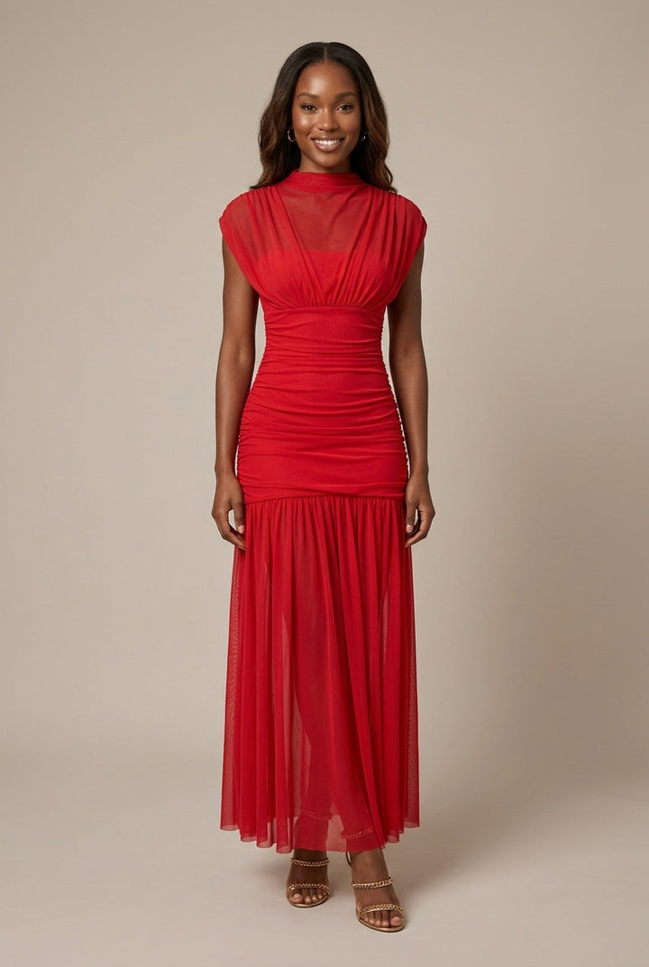 Damen Maxikleid aus Strick – Stehkragen Enganliegender, ausgestellter Schnitt