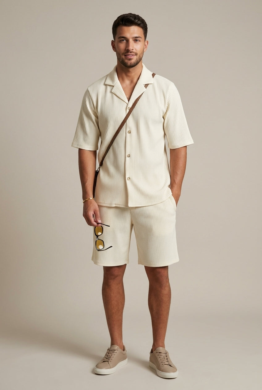 Completo Uomo Due Pezzi Costellato – Camicia a Maniche Corte e Pantaloni con Coulisse