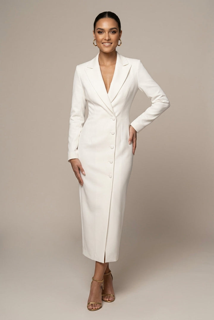 Robe Blazer Femme Midi – Col à Revers Cranté et Coupe Ajustée
