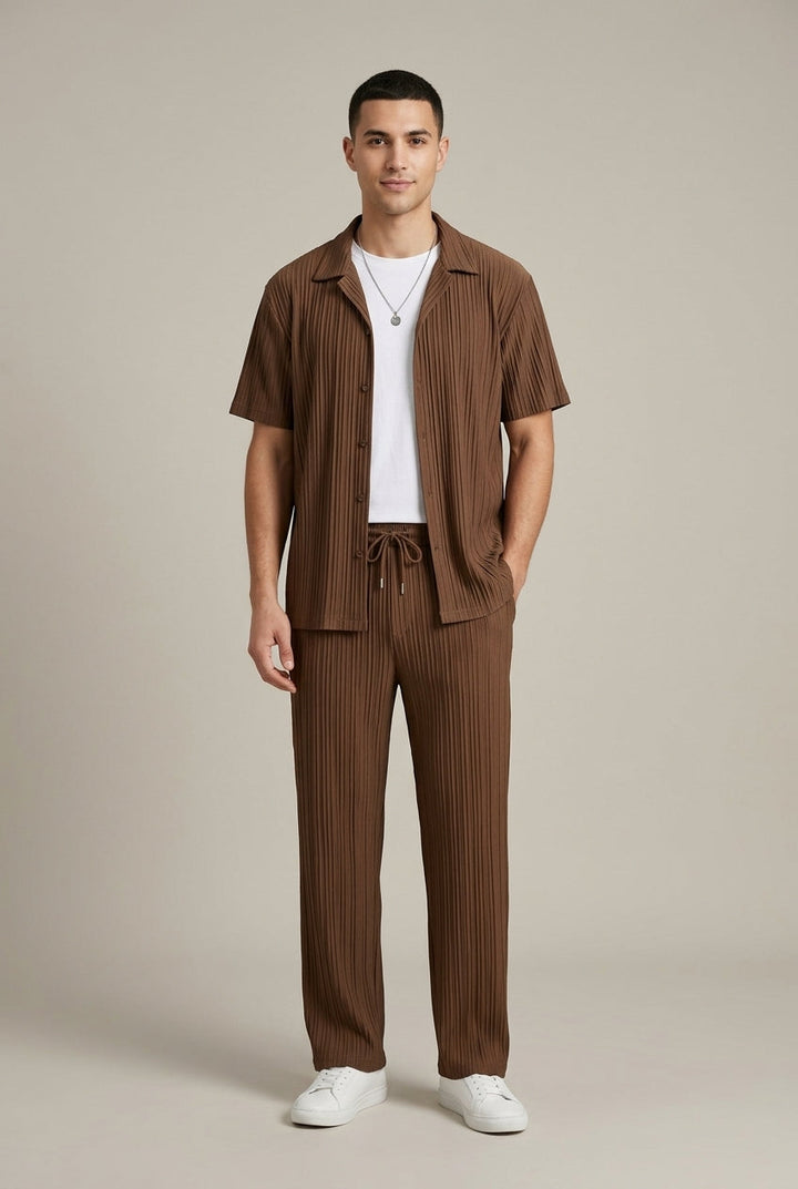 Completo Uomo Due Pezzi – Camicia Testurizzata e Pantaloni con Coulisse