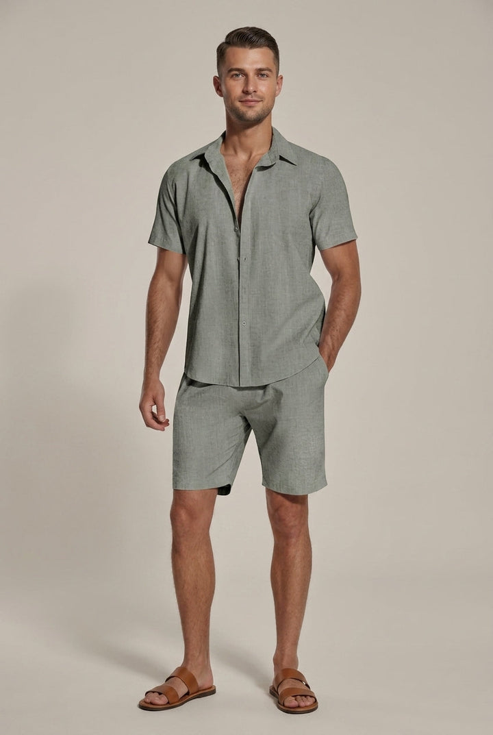 Ensemble Lin Homme Chemise et Short – Coupe Décontractée