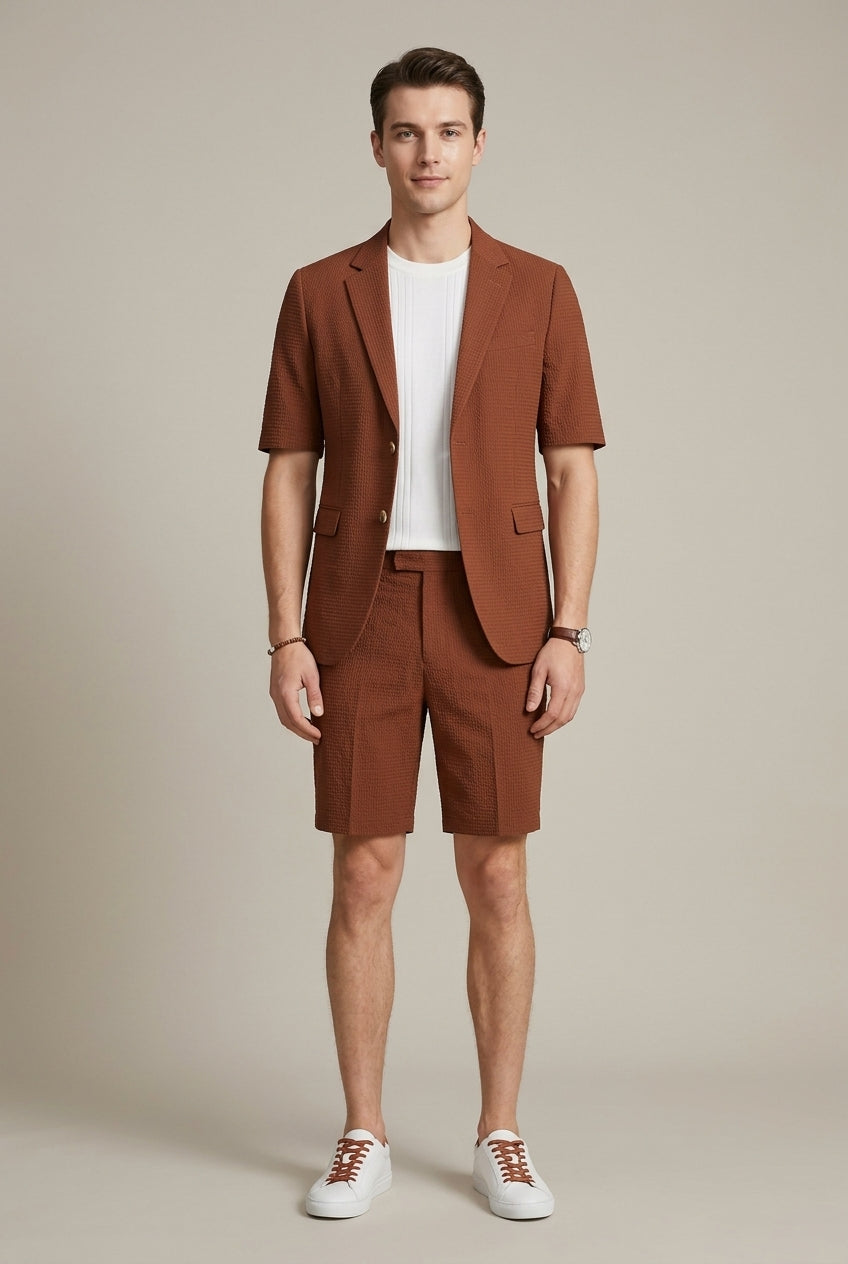 Ensemble Homme Blazer Manches Courtes – Duo Veste et Short Tissé Structuré