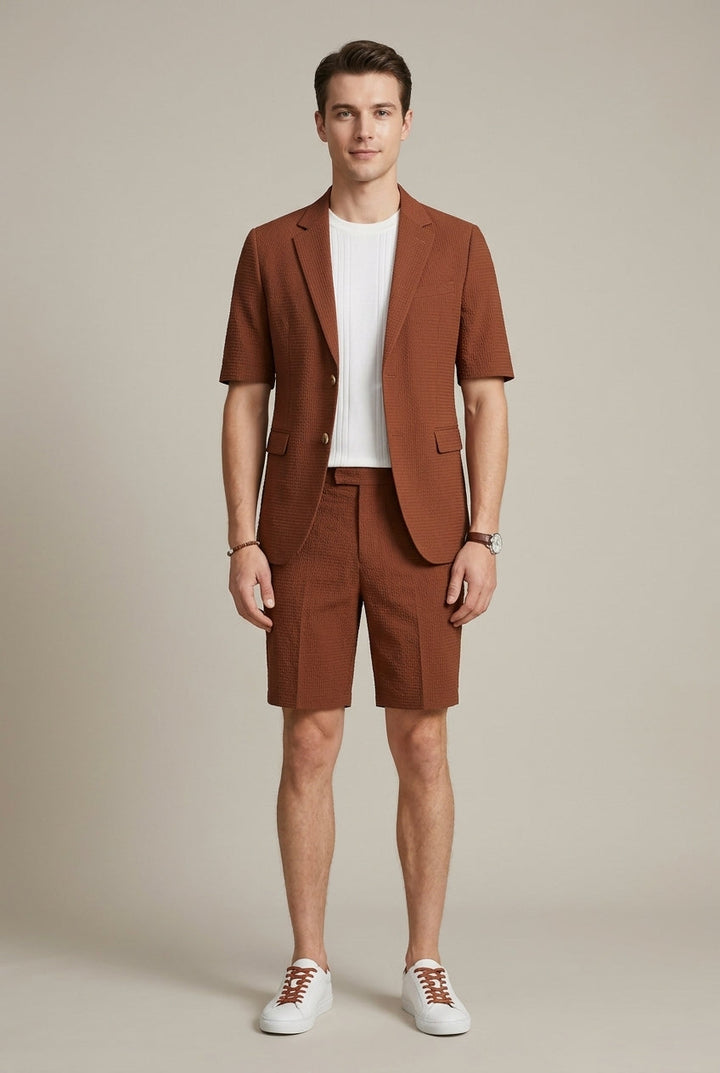 Ensemble Homme Blazer Manches Courtes – Duo Veste et Short Tissé Structuré
