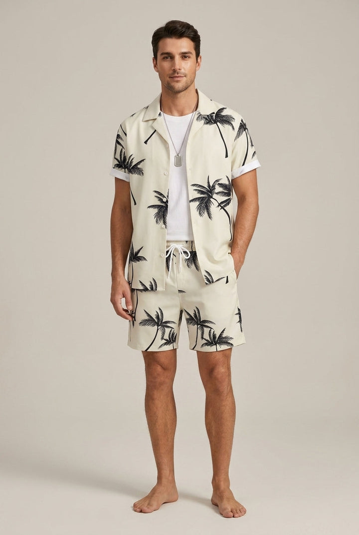 Men's Two-Piece Set – Palm Tree Print Shirt and Shorts