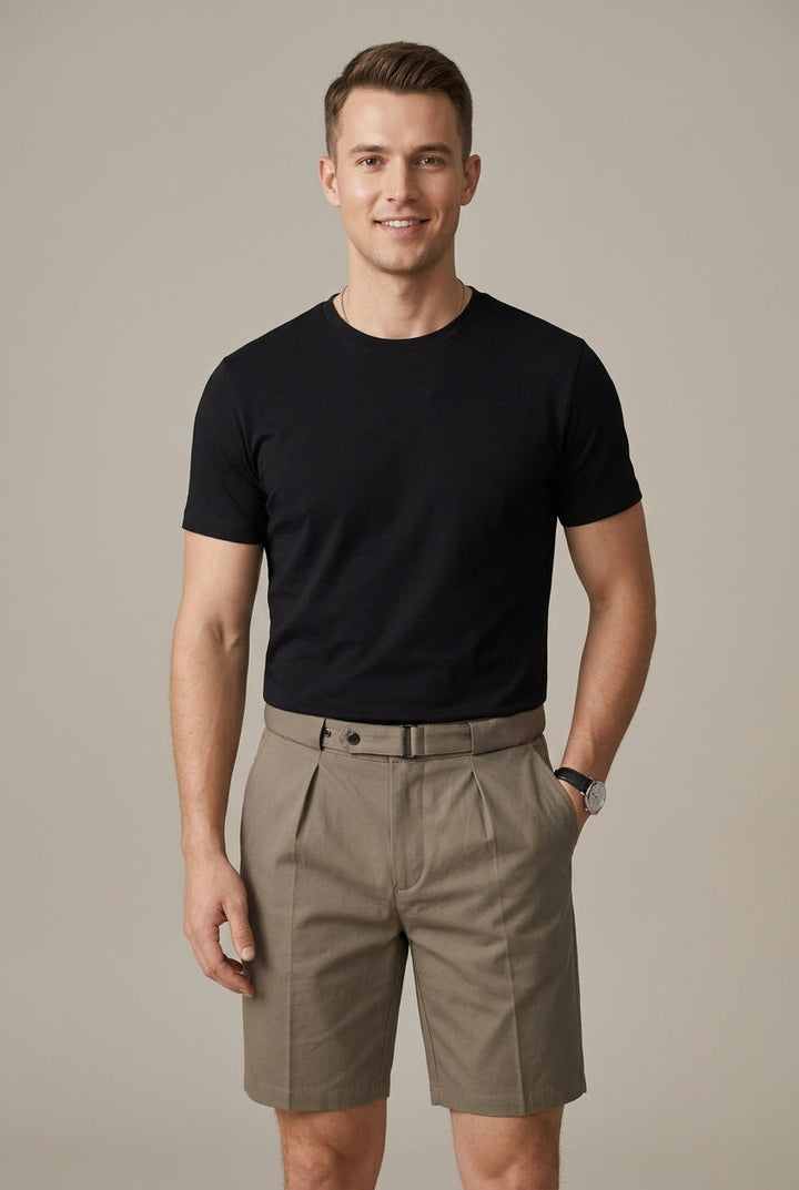 Men's Short Chino Suit – Belt and Front Crease Pleat