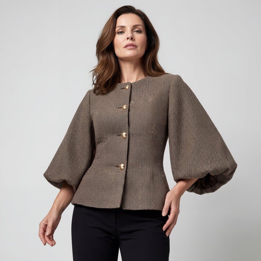 Blazer femme en tissu texturé – Coupe tailleur structurée manches lanterne