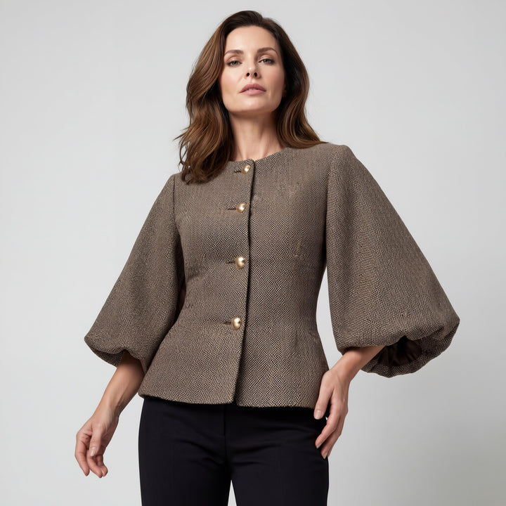 Blazer femme en tissu texturé – Coupe tailleur structurée manches lanterne