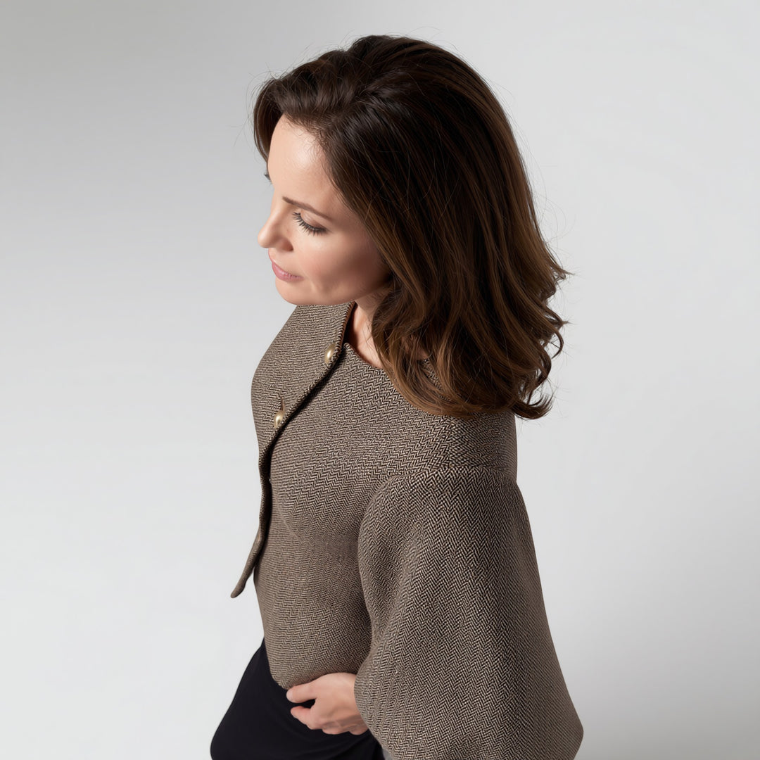 Blazer femme en tissu texturé – Coupe tailleur structurée manches lanterne