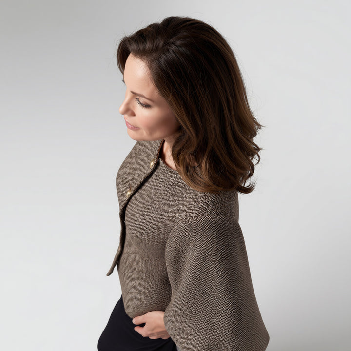 Blazer femme en tissu texturé – Coupe tailleur structurée manches lanterne