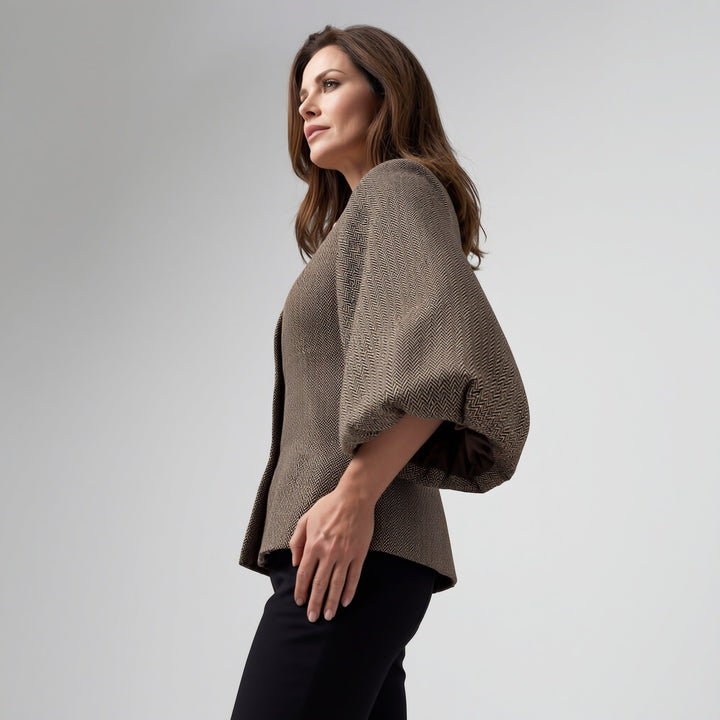 Blazer femme en tissu texturé – Coupe tailleur structurée manches lanterne