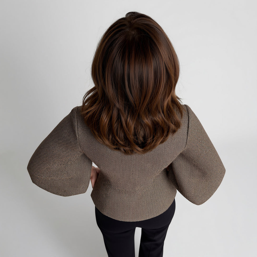 Blazer femme en tissu texturé – Coupe tailleur structurée manches lanterne