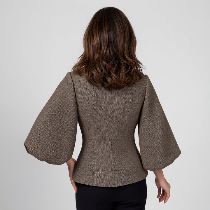 Blazer femme en tissu texturé – Coupe tailleur structurée manches lanterne