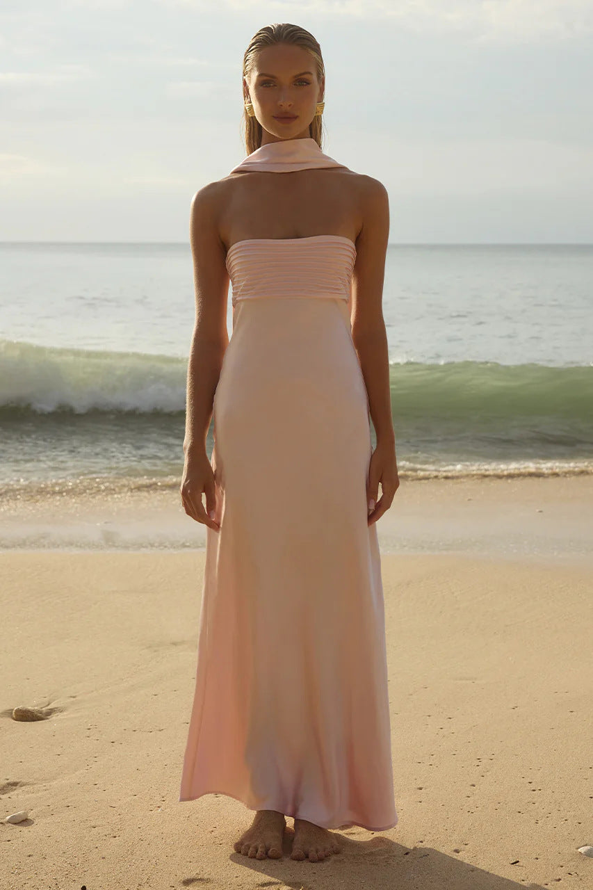 Satin-Maxikleid für Damen – High-Waist mit Schnürdetail