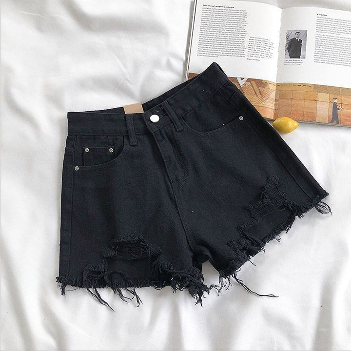 Shorts in Jean for Women High Waist – Wide Cut Distressed Effect