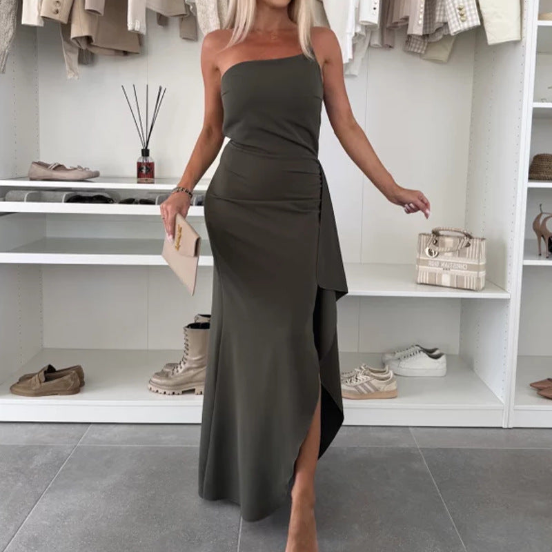 Robe Maxi Femme Épaule Dénudée – Coupe Cintrée Fendue
