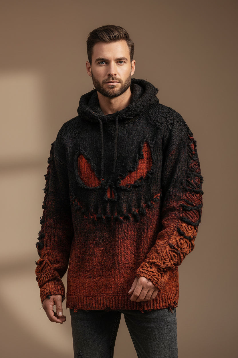 Herren-Sweater mit 3D-Halloween-Print – Weite Passform mit Druckeffekt