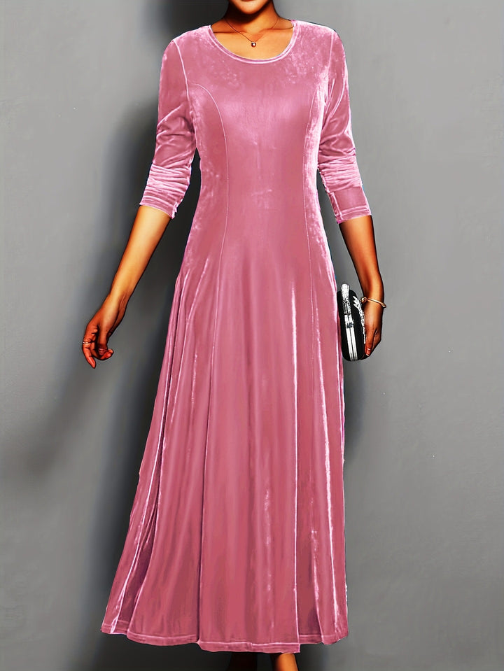 Langes Damen-Samtkleid – A-Linien-Schnitt mit eleganten 3/4-Ärmeln