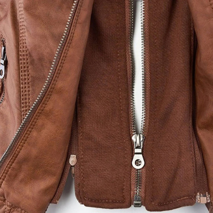 Vegane Motorradjacke für Damen – taillierter Schnitt mit abnehmbarer Kapuze