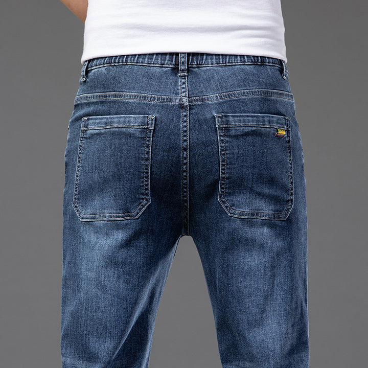 Gerade Herrenjeans aus Denim – Teilweise elastische Taille und Stretch