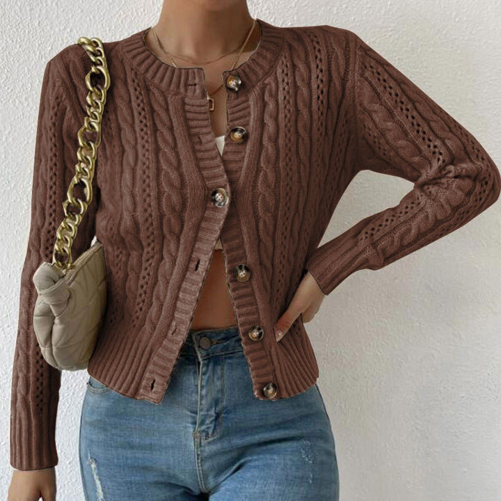 Cardigan Femme Col Rond Torsadé Maille – Manches Longues Élégantes