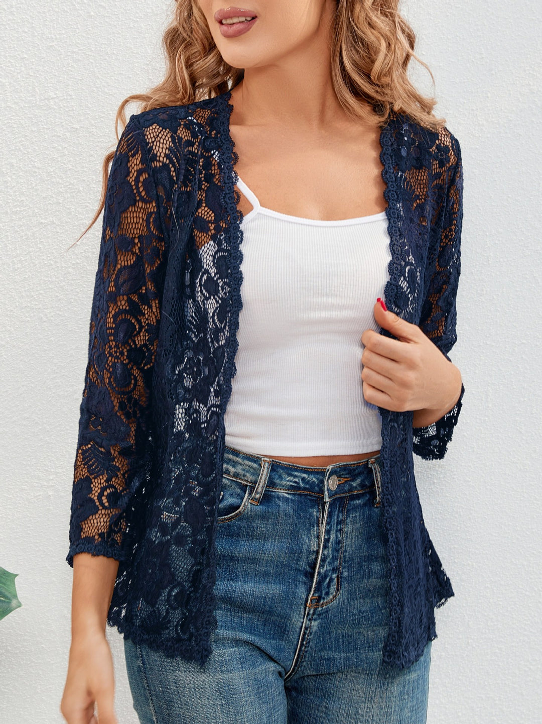 Cardigan donna in pizzo trasparente – Apertura facile, leggero
