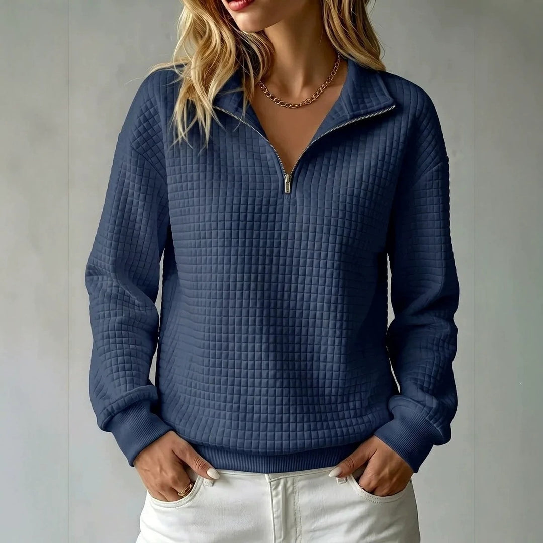 Damen-Sweatshirt mit Stehkragen und Reißverschluss – Wabenstruktur