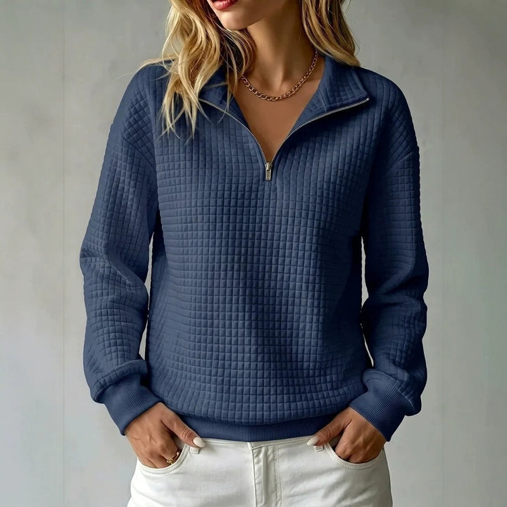 Damen-Sweatshirt mit Stehkragen und Reißverschluss – Wabenstruktur