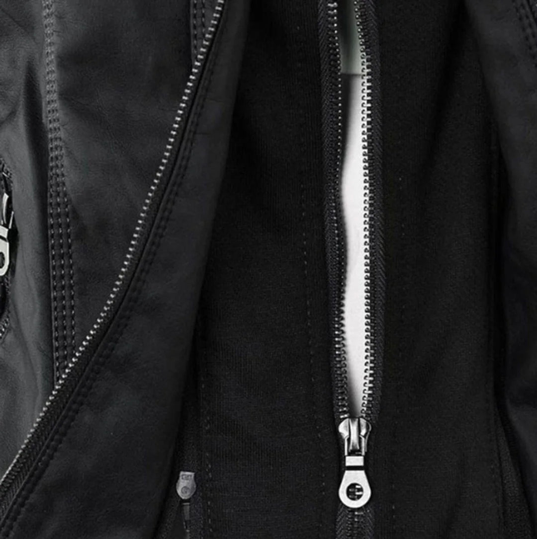 Vegane Motorradjacke für Damen – taillierter Schnitt mit abnehmbarer Kapuze