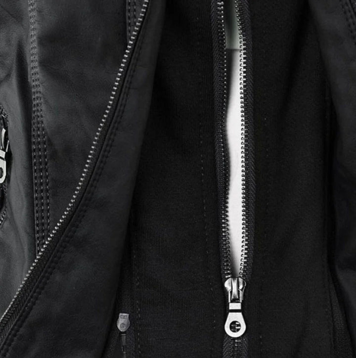 Vegane Motorradjacke für Damen – taillierter Schnitt mit abnehmbarer Kapuze