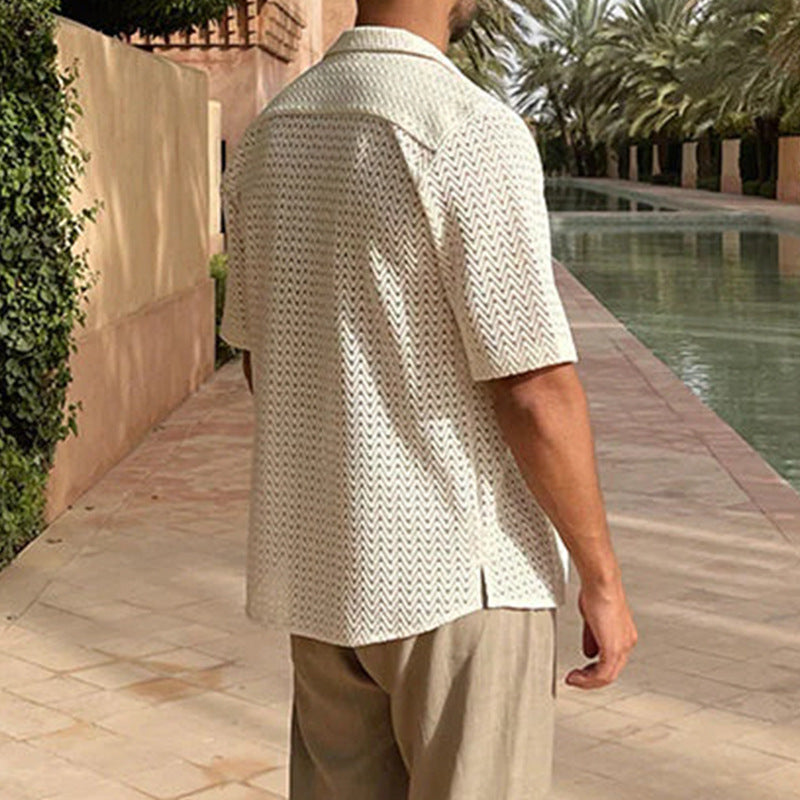 Chemise Homme Col Polo en Dentelle – Manches Courtes Ajourées