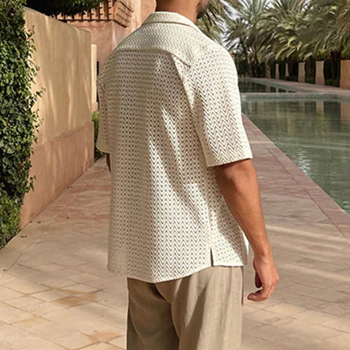 Chemise Homme Col Polo en Dentelle – Manches Courtes Ajourées