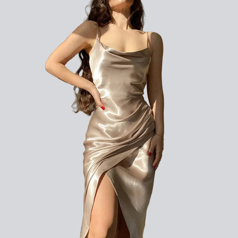 Langes Damenkleid – Ärmelloser A-Linien-Schnitt mit hoher Taille