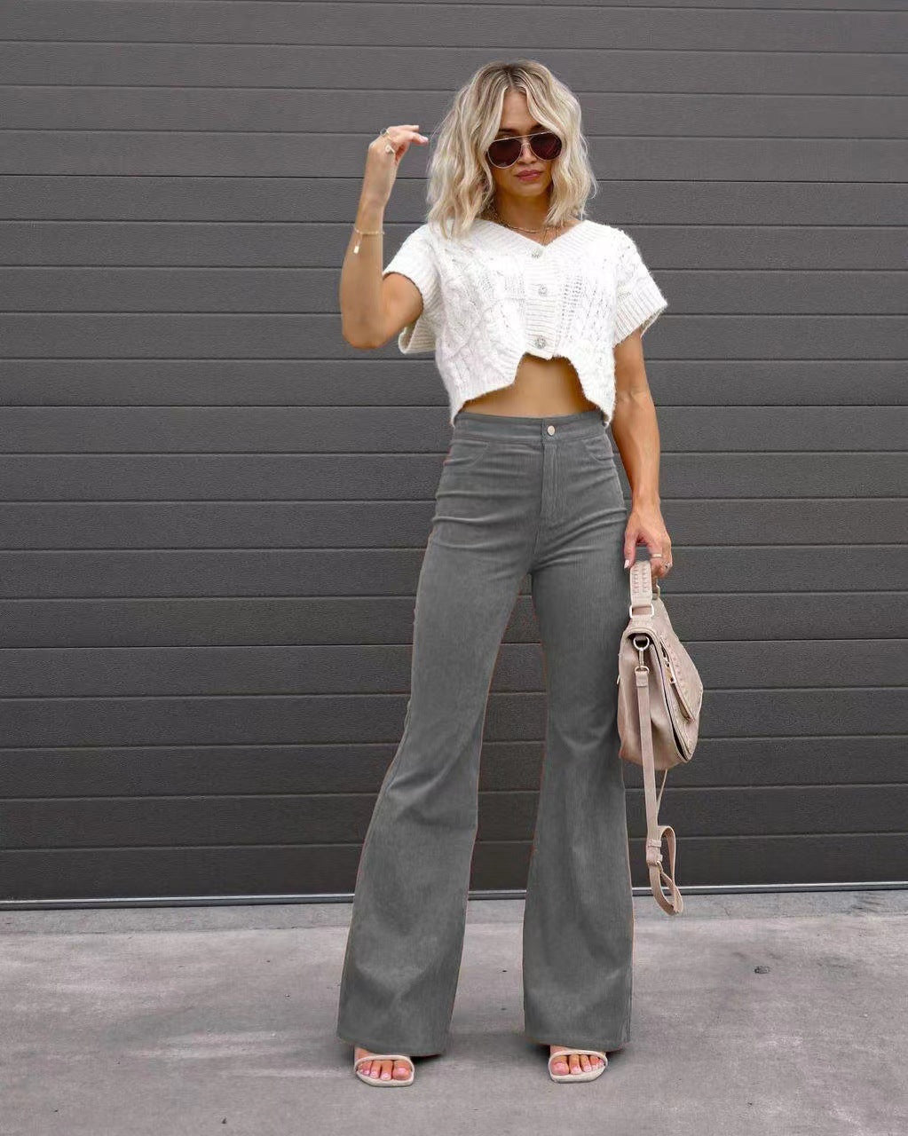 Damen Flare Hose mit Rippenstruktur – Eng anliegender Schnitt, mittelhoher Bund