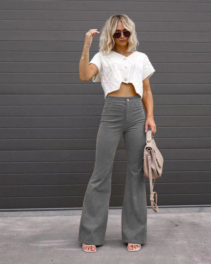 Damen Flare Hose mit Rippenstruktur – Eng anliegender Schnitt, mittelhoher Bund